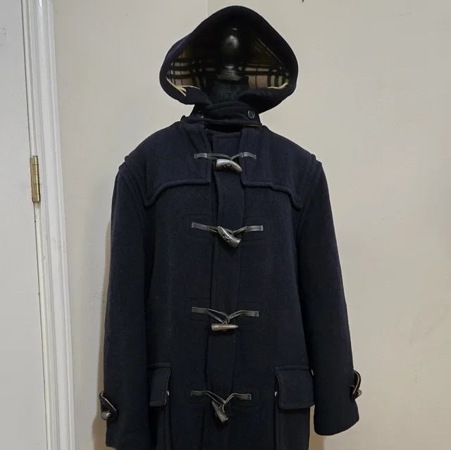 Womens Burberry Over Sized Navy Blue Wool Duffle Coat Sz M in blue Wool from Poshmark