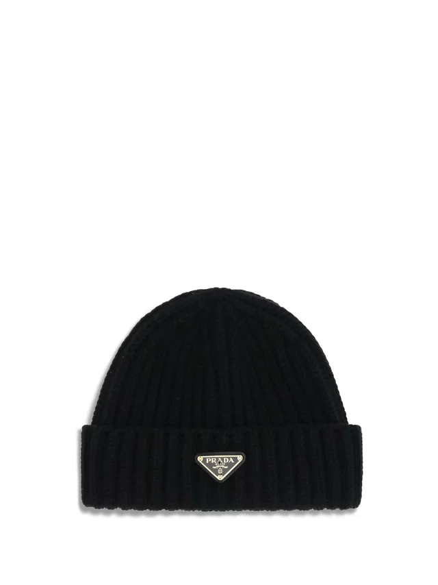 Prada 1hc3902dzl Virgin Wool Ribbed Beanie — Black Fleece Ovis Aries Beanies in Black Wool from HEWI