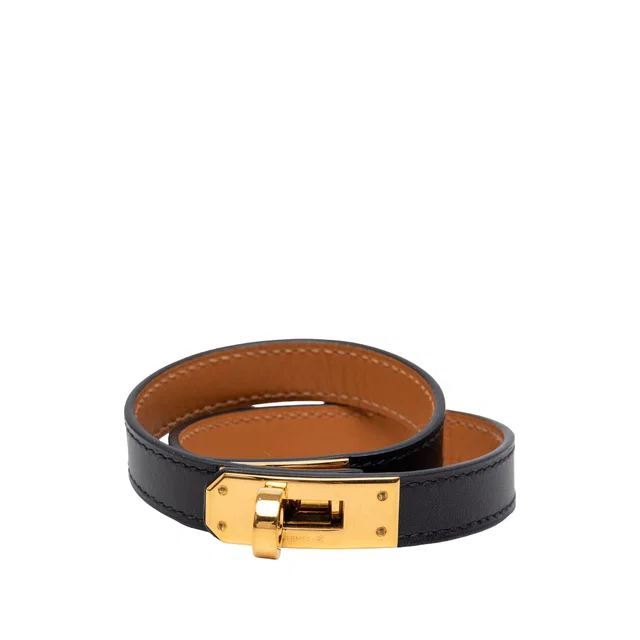 Black Hermès Swift Kelly Double Tour Bracelet in Black Swift leather from Designer Revival