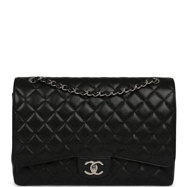 Chanel Maxi Classic Double Flap Bag Black Caviar Silver Hardware in Black Caviar leather from Madison Avenue Couture