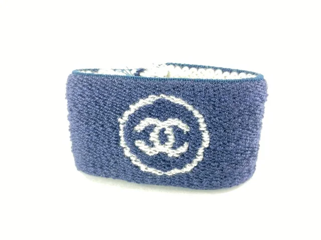Chanel Navy Blue Wrist Band Sweat Bracelet Cuff Bangle CC Logo in Navy from Bagriculture