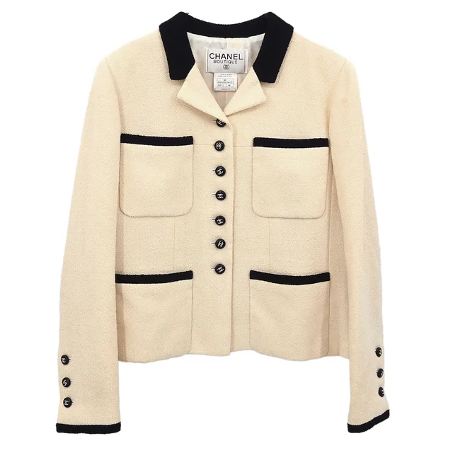 Chanel 1996 Single Breasted Jacket Ivory #44 in White Nylon from AMORE Vintage Tokyo