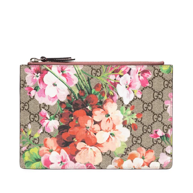 Pink Gucci GG Supreme Blooms Clutch in Pink Coated canvas from Designer Revival