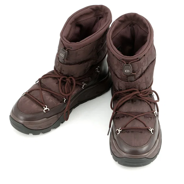 Dior Oblique Mirage Snow Boots Peter Doig Collaboration Brown3BO267ZLP Nylon Leather Size 41 in Nylon from GALLERY RARE