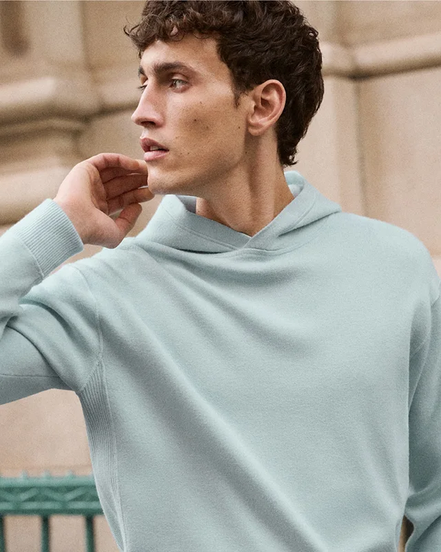 Theory Relaxed Hoodie in Light Bilen in LIGHT OCEAN AIR 62% Viscose, 38% Polyester; Exclusive Of Elastic, photo 7 of 16 from Theory