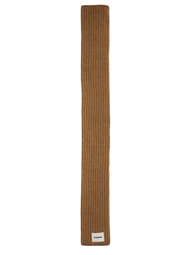 Jil Sander Logo Mohair-Wool Blend Scarf — Beige Mohair Wool Scarfs in Beige Wool from HEWI