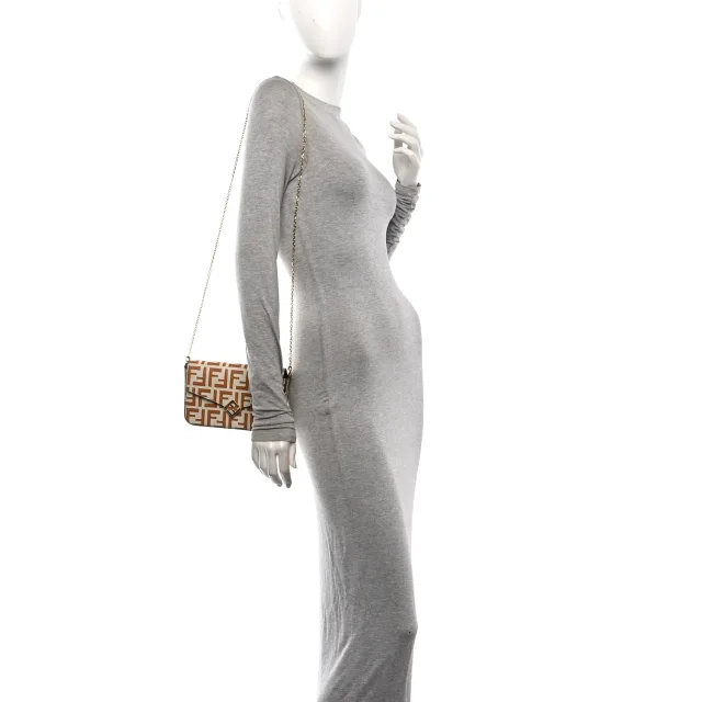 Fendi FF Diamonds Wallet On Chain Camellia Caramel in Calfskin from FASHIONPHILE, photo 2 of 11