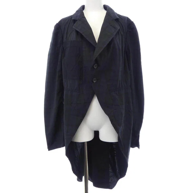 BLACK COMME des GARCONS Check Wool Coat in Black Wool from LuxUness