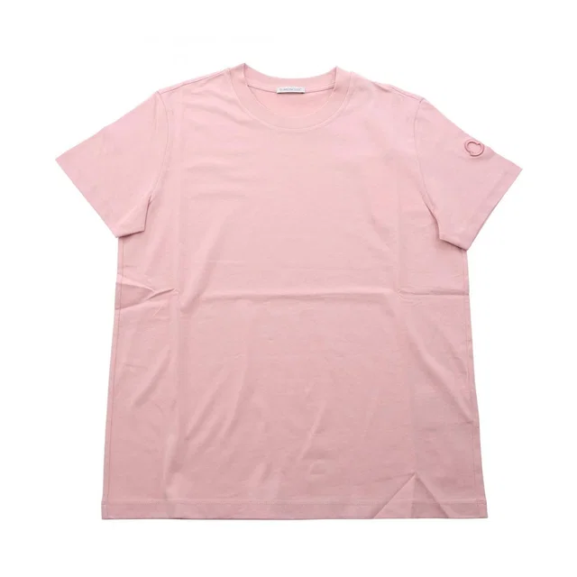 Moncler Short Sleeve T-Shirt Pink Cotton in Pink from The Reluxe
