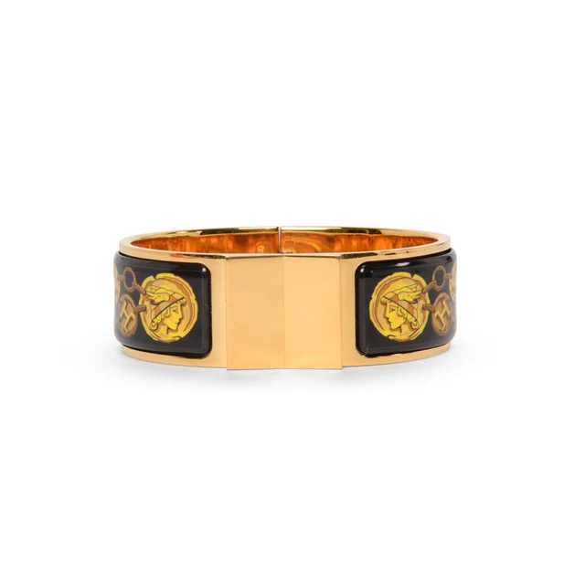 Hermès Gold Plated Enamel Kavalla Clic Clac H Bracelet in Black from Blue Spinach