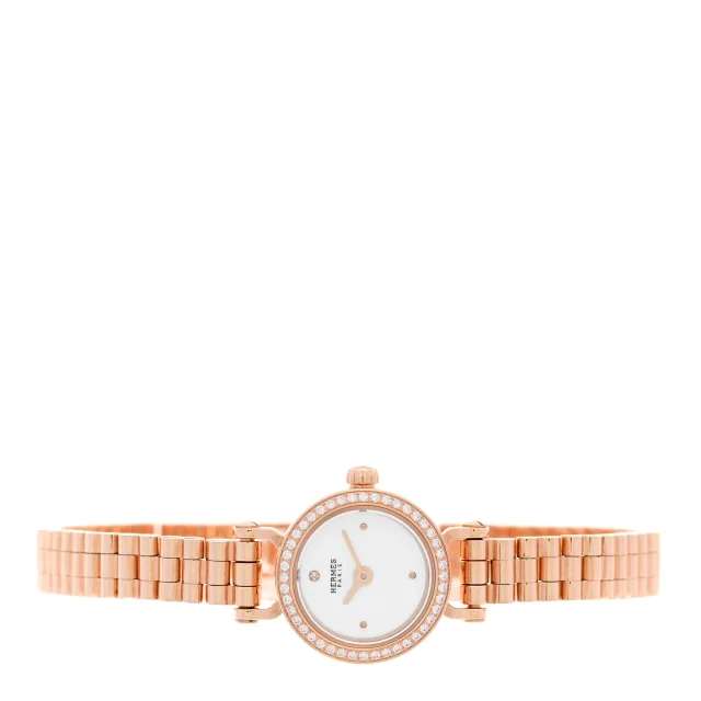 Hermès 18K Rose Gold Diamond Bezel 16mm Faubourg Quartz Watch in Pink from FASHIONPHILE, photo 2 of 6