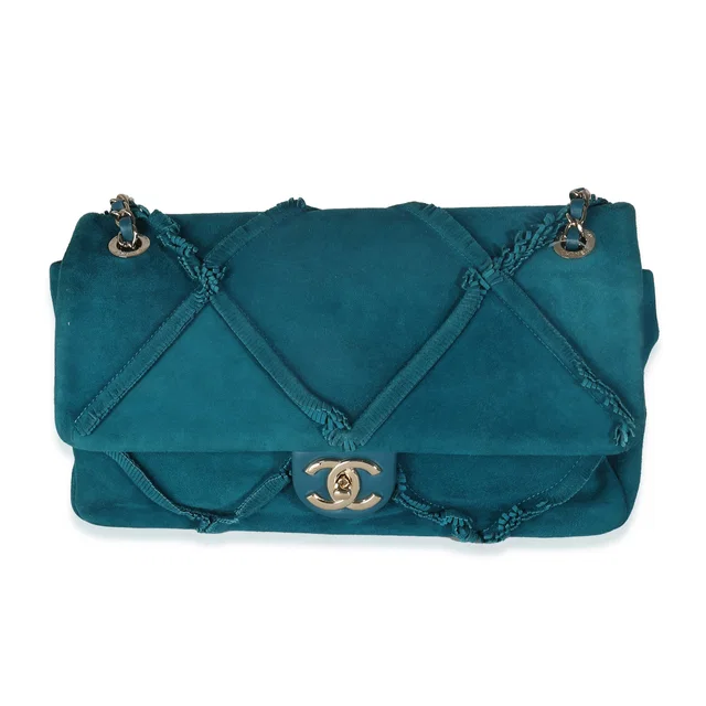 Chanel Teal Suede Goatskin Diamond Fringe Medium Flap Bag Blue Handbag in Blue Goatskin from HEWI