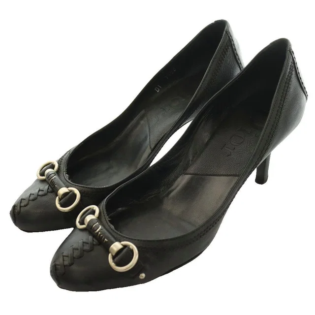 Dior Pumps Round Toe Logo Leather Black SS Heel 36 in Black Leather from The Reluxe