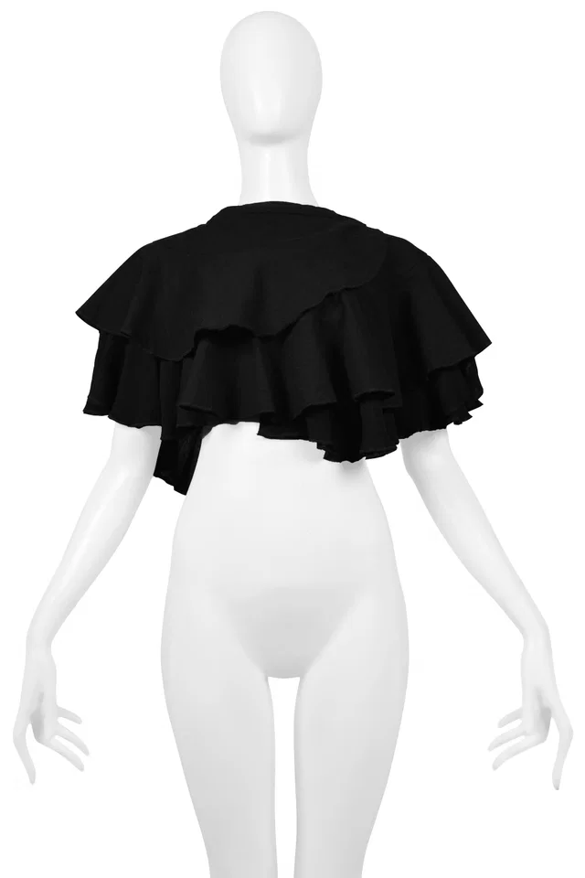 Comme des Garçons Black Ruffle Crop Top in Black Woven leather from Resurrection Vintage