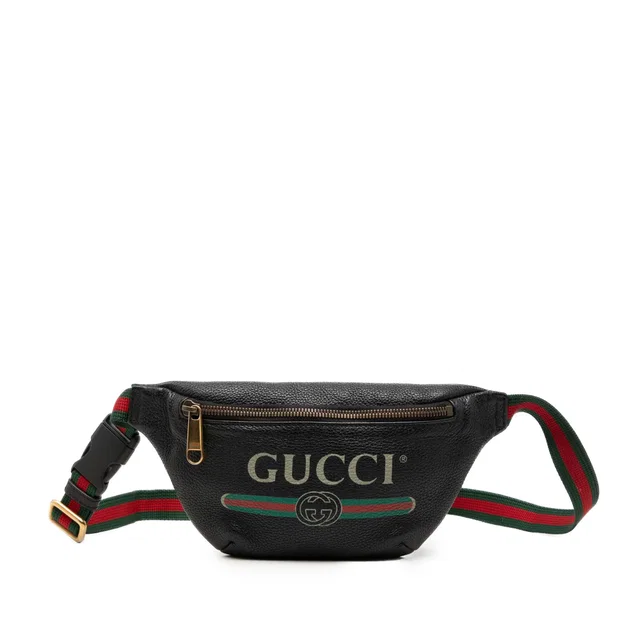 Black Gucci Small Grained Calfskin Web Logo Belt Bag in Black Caviar leather from Designer Revival