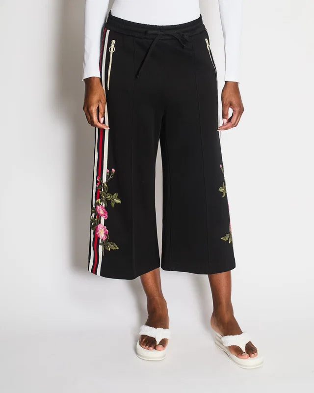 Gucci Black Flower Patch Culottes with Blue in Black from Sellier