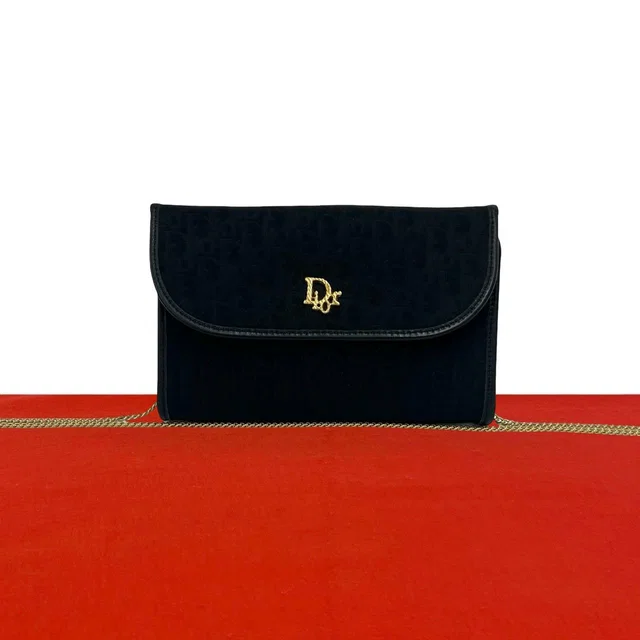 Dior Vintage Trotter Pattern Logo Canvas Leather 2-Way Shoulder Bag Black in Black Canvas from The Reluxe