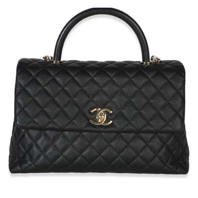 Chanel Black Quilted Caviar Medium Coco Top Handle Bag in Black Caviar leather from myGemma