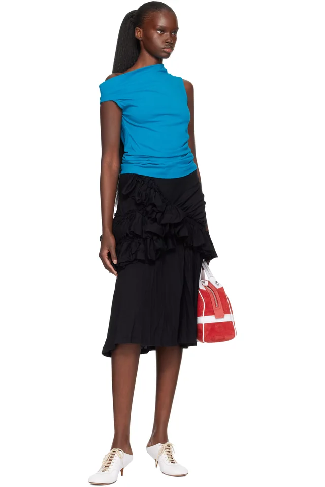 Dries Van Noten Black Ruffled Midi Skirt, photo 4 of 4 from SSENSE