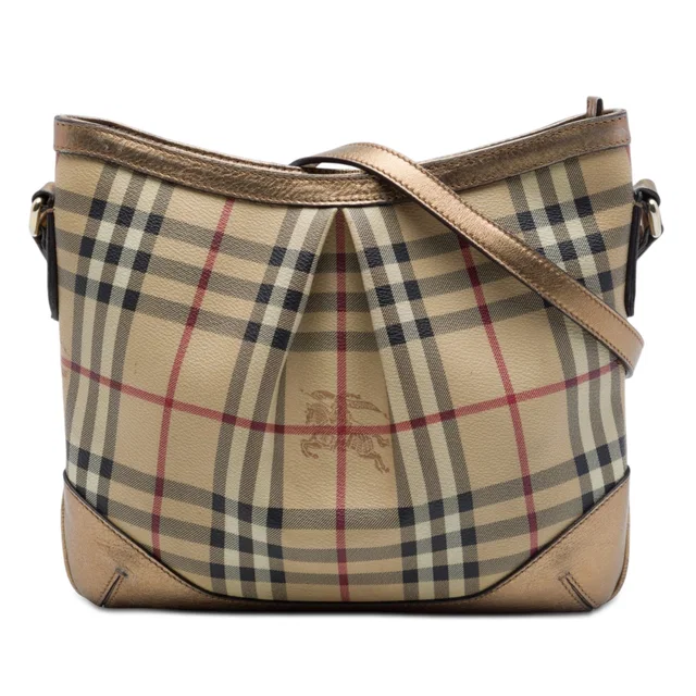 Gold Burberry Haymarket Check Coated Canvas Hartham Crossbody in Gold Coated canvas from Designer Revival