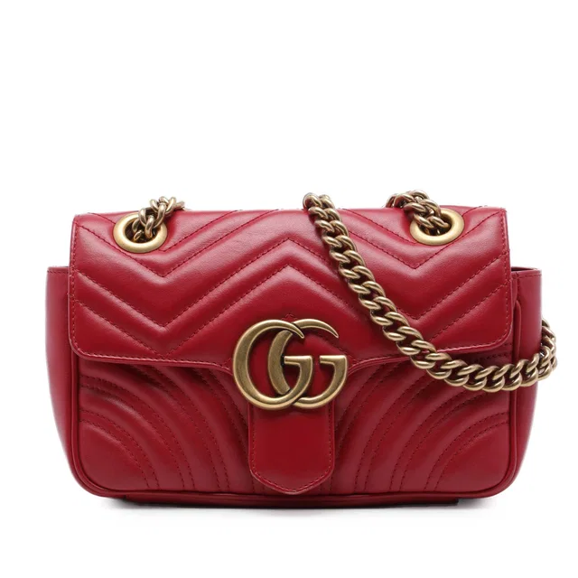 Red Gucci Small GG Marmont Matelasse Calfskin Shoulder Bag in Red Calfskin from Designer Revival