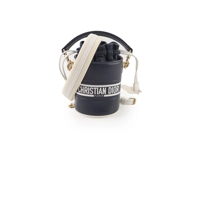 Dior Micro Bucket Bag Navy/White in White Calfskin from The Purse Affair