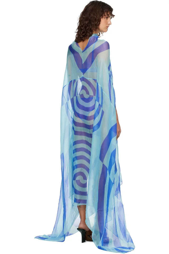 Dries Van Noten Blue Silk Cape Maxi Dress, photo 3 of 5 from SSENSE