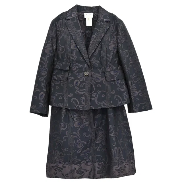 Celine Setup Suit Jacket Skirt Black #38 #36 in Black Silk from AMORE Vintage Tokyo