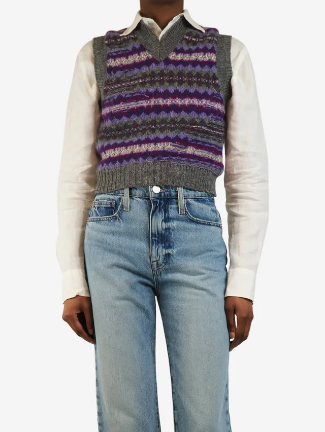 Acne Studios Grey and purple Korina fair isle knit vest - size XS in Purple Wool from Sign of the Times