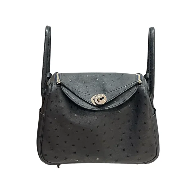 Hermès Lindy 26 in Black Ostrich with PHW in Black Ostrich from Luxury Promise