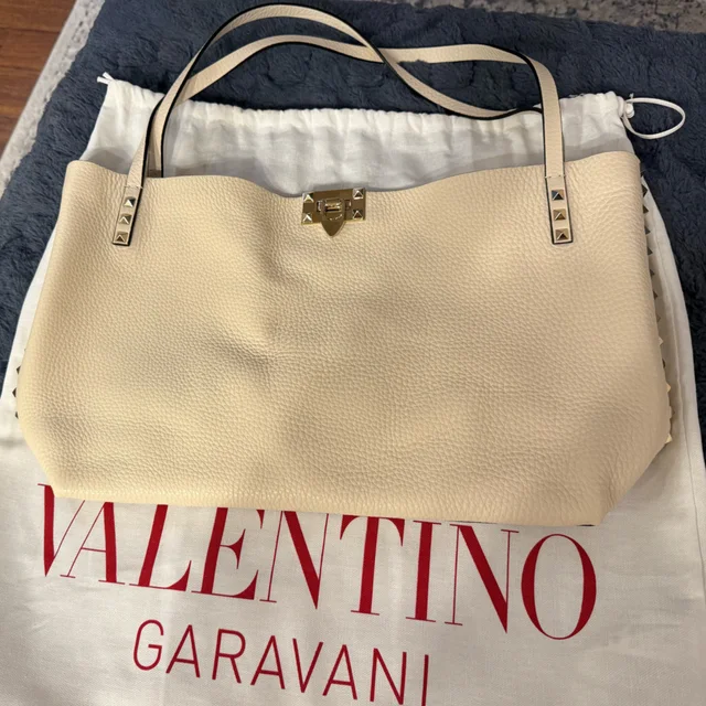 Valentino Garavani Rockstud Tote Bag Cream Leather Medium in brown|white|neutral Leather from Poshmark, photo 1 of 1