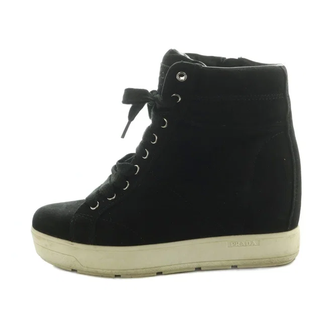 Prada Sport High-Top Sneakers Shoes Thick Sole Suede Black 35.5 in Black Suede from The Reluxe