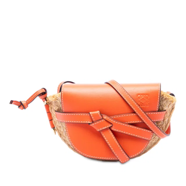 Orange LOEWE Mini Raffia Gate Crossbody in Orange Raffia from Designer Revival, photo 1 of 1