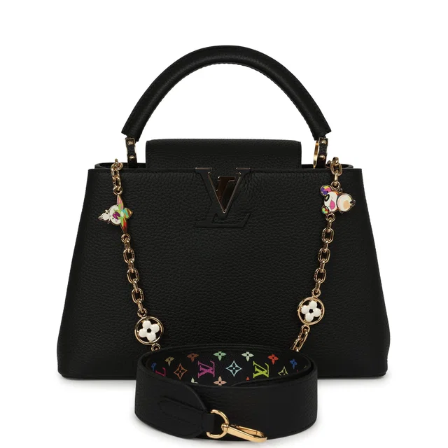 Louis Vuitton X Takashi Murakami Capucines MM Black Taurillon, Multicolored Monogram Gold Hardware in Black Leather from Madison Avenue Couture