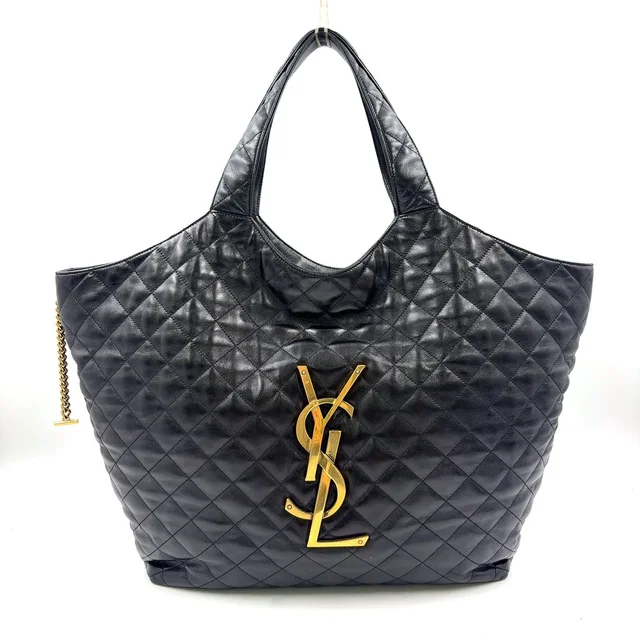 Saint Laurent Icare Maxi Lambskin Black Tote Bag Gold in Black Lambskin from The Reluxe