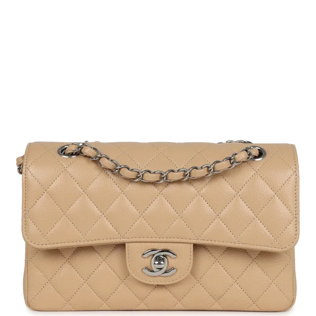 Chanel Small Classic Double Flap Bag Beige Caviar Silver Hardware in Beige Caviar leather from Madison Avenue Couture