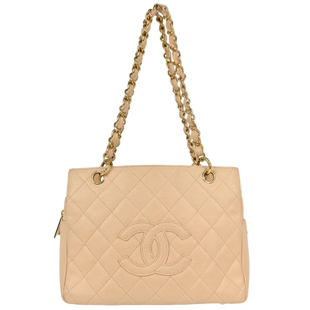 Chanel 2008-2009 Beige Caviar Skin Petite Timeless Tote PTT Chain Handbag in Beige Caviar leather from AMORE Vintage Tokyo