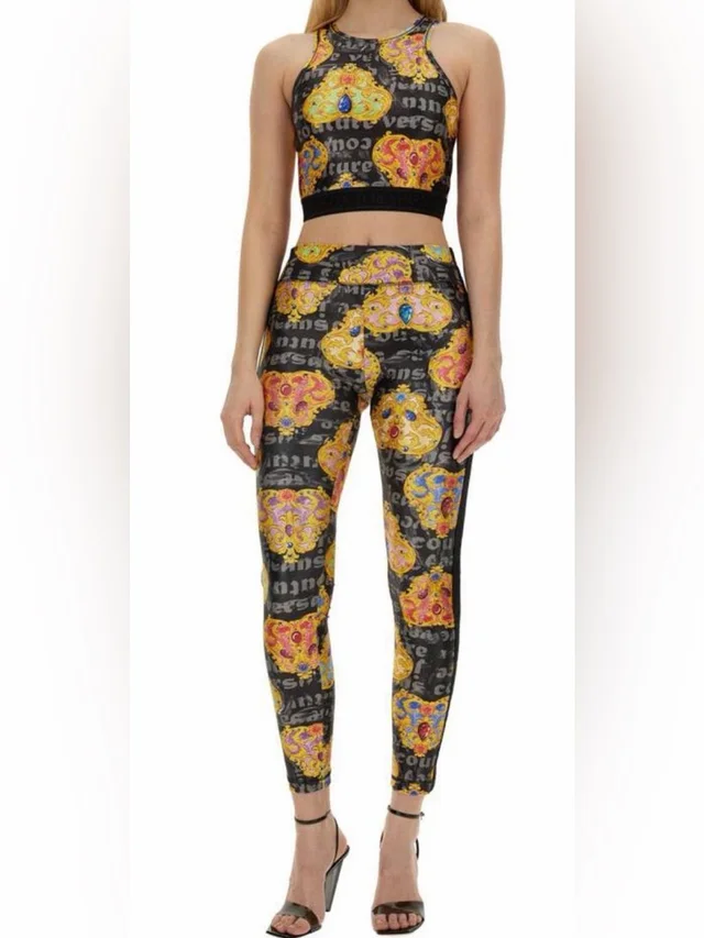 Versace High-Waist Leggings And Cropped Tank Black With Gold in black|gold from Poshmark