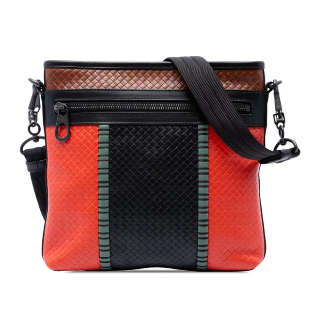 Orange Bottega Veneta Tricolor Nappa Intrecciato Crossbody in Orange Nappa leather from Designer Revival