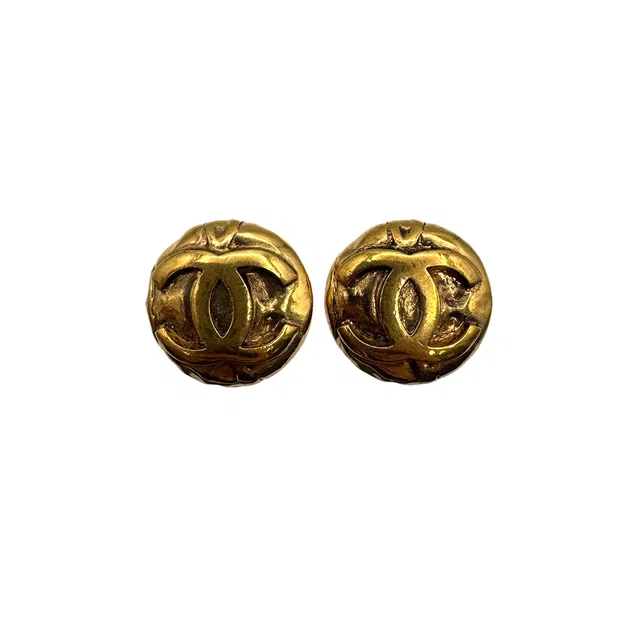 Chanel Vintage Round Earrings Cocomark Gold Accessory 96A in Gold from Luxury Promise