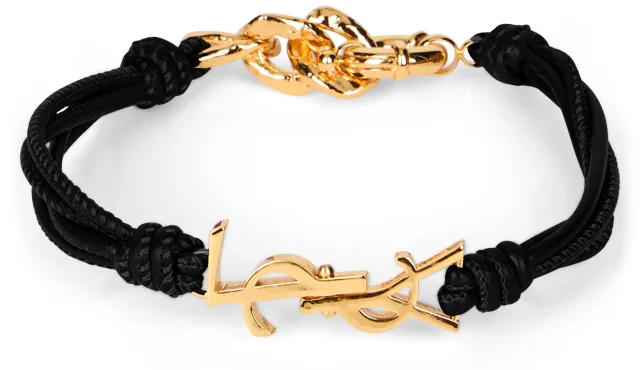 Saint Laurent Leather With Logo Hardware Bracelet — Black Bracelets in Black Leather from HEWI, photo 2 of 3