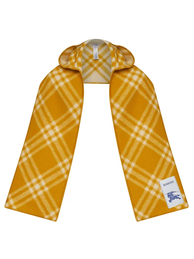 Burberry Hooded Check Wool Scarf — Yellow Scarfs in Yellow Wool from HEWI