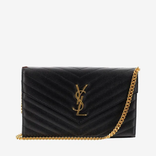 Saint Laurent Quilted Calfskin With Chain Strap Wallet — Black Leather in Black Calfskin from HEWI