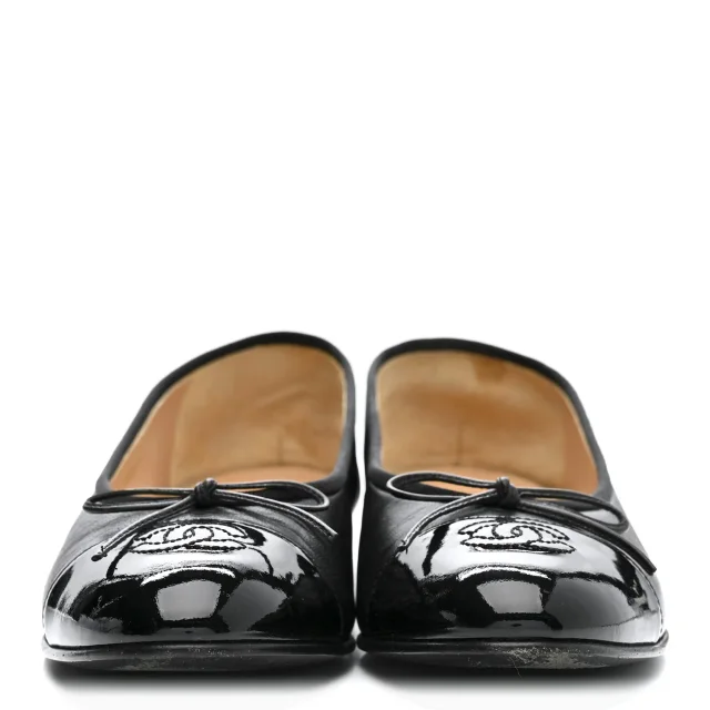 Chanel Patent Cap Toe Ballerina Flats 39.5 Black in Black Lambskin from FASHIONPHILE, photo 3 of 18