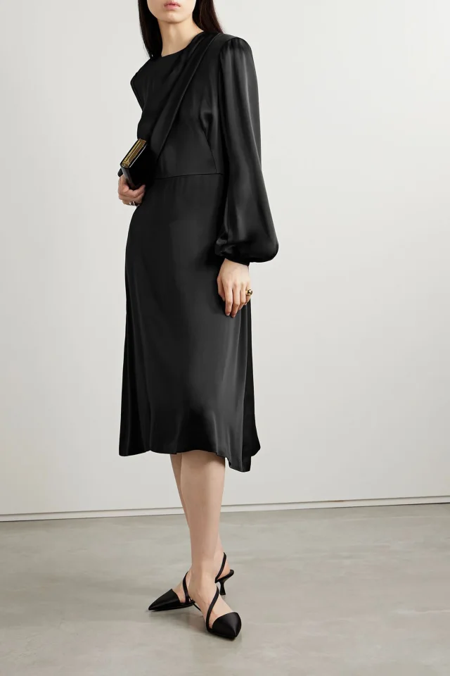 Stella McCartney Draped Duchesse-Satin Midi Dress in Black, photo 2 of 4 from THE OUTNET