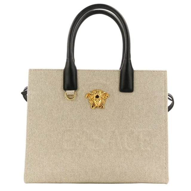 Versace la Medusa Canvas 2-Way Tote Bag Kinari Black in Black Canvas from The Reluxe