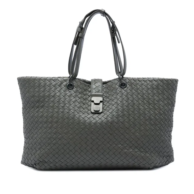 Gray Bottega Veneta Medium Nappa Intrecciato Capri Tote in Grey Nappa leather from Designer Revival