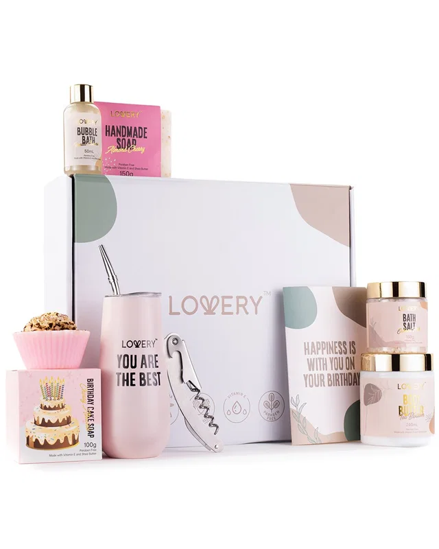 Lovery 10pc Happy Birthday Relaxing Wine Tumbler and Spa Kit with Birthday Card, image 1 of 1 from Rue La La