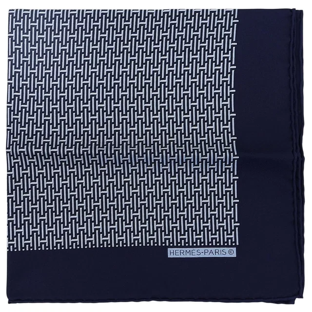 Hermès Carré 45 H Logo Scarf Navy in Navy Silk from VINTAGE QOO TOKYO