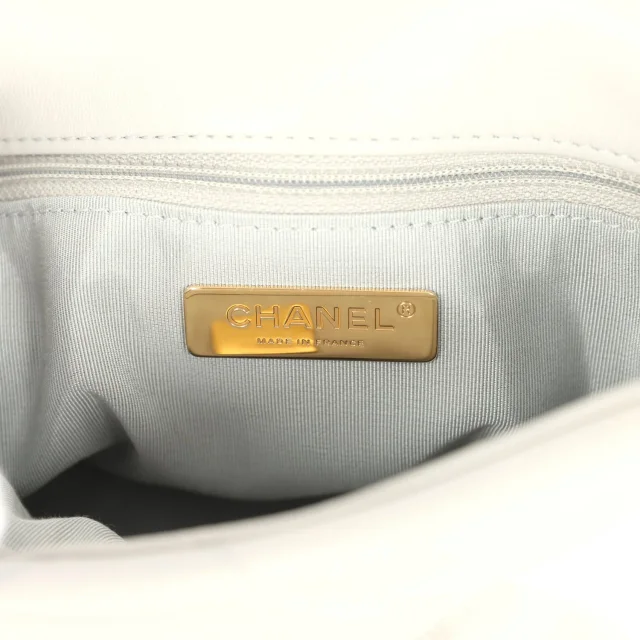 Chanel Medium 19 Flap Bag Grey Shiny Lambskin Mixed Metal Hardware in Grey Lambskin from Madison Avenue Couture, photo 9 of 10
